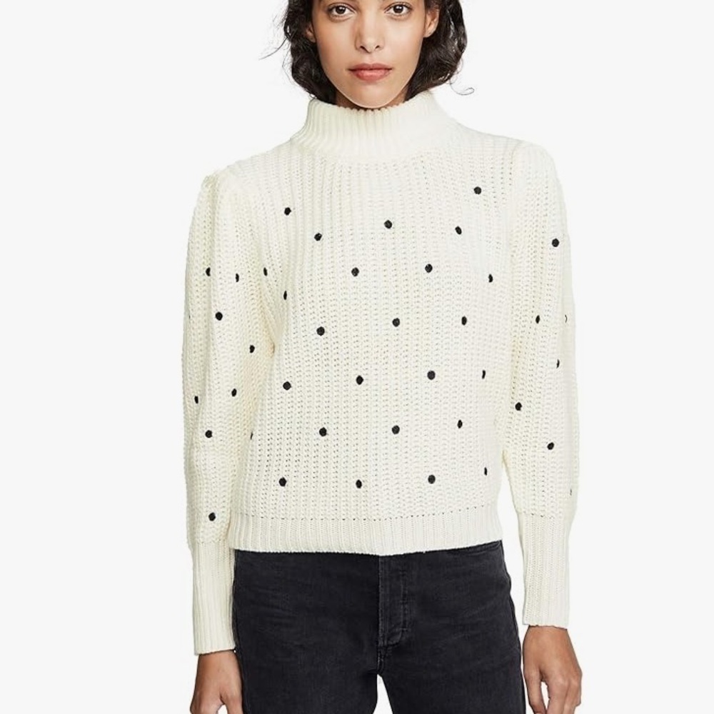English Factory Smocked Polka Dot Embroidered Sweater M
